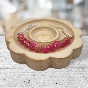 Handmade Wire-wrapped Elegant Pink Adjustable Beaded Bracelet